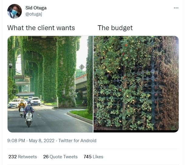 Sid otuga otugaj what the client wants the budget 9.08 pm may 8, twitter for and