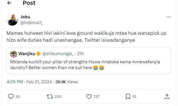Post jobu indimulii _ mamas hutweet hivi lakini kwa ground wakikuja mtaa hua wan