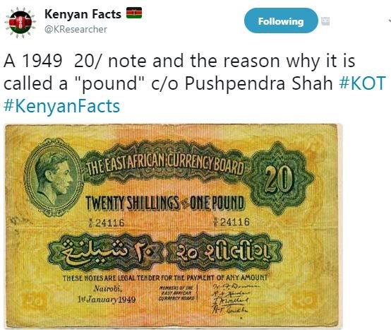 Kenyan facts kresearcher following a 20 note and the reason why it is called a '