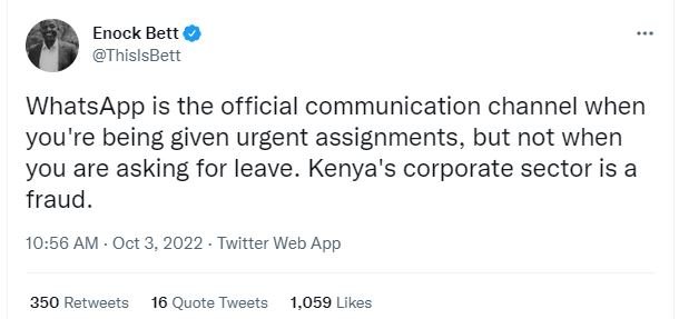 Enock bett thislsbett whatsapp is the official communication channel when you're