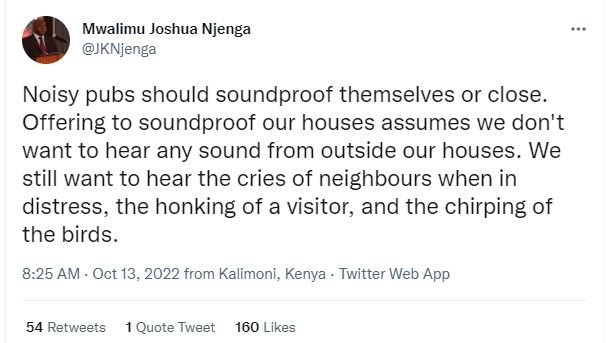 Mwalimu joshua njenga jknjenga noisy pubs should soundproof themselves or close_