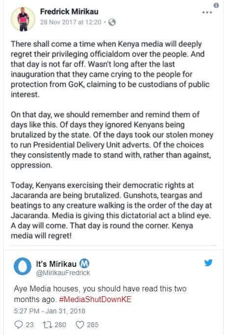 Fredrick mirikau 28 nov 201 7 at 1220 there shall come a time when kenya media w