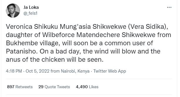 Ja loka felsi veronica shikuku mung'asia shikwekwe vera sidika , daughter of wil