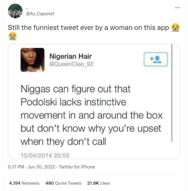 Az_caponel still the funniest tweet ever by a woman on this app nigerian hair qu