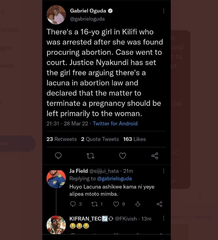 Gabriel oguda 0 gabrieloguda there's a 16yo girl in kilifi who was arrested afte