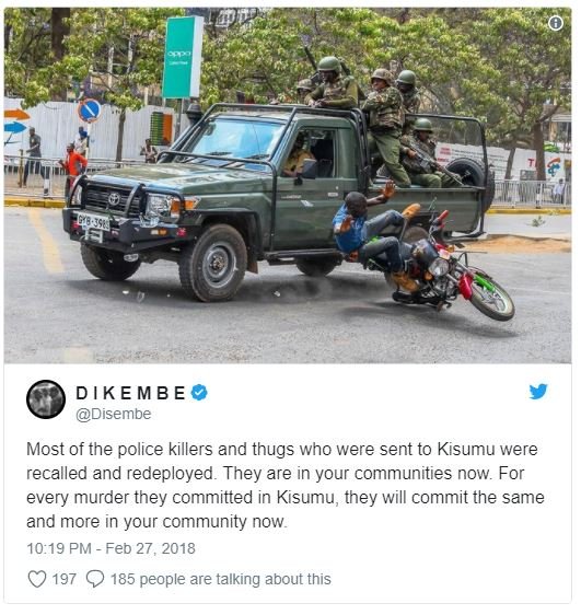 Dikembe disembe most of the police killers and thugs who were sent to kisumu wer