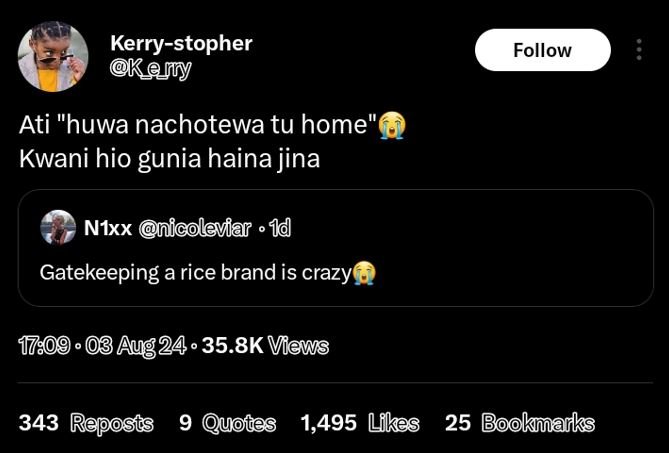 Kerrystopher kenny follow ati huwa nachotewa tu home kwani hio gunia haina jina