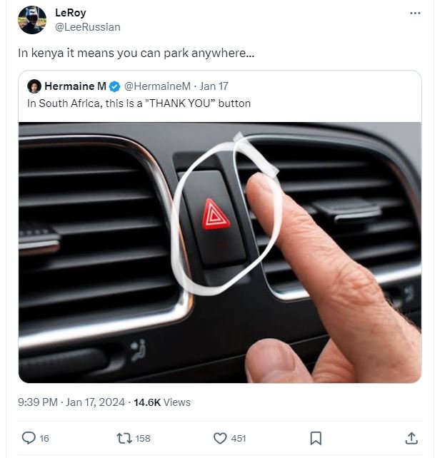 Leroy leerussian in kenya it means you can park anywhere_ hermaine m hermainem j