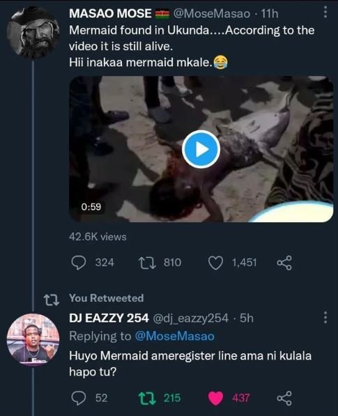 Masao mose mosemasao 11h mermaid found in ukunda. . according to the video it is