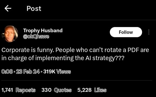Post trophy husband okohawe follow corporate is funny people who can't rotate a