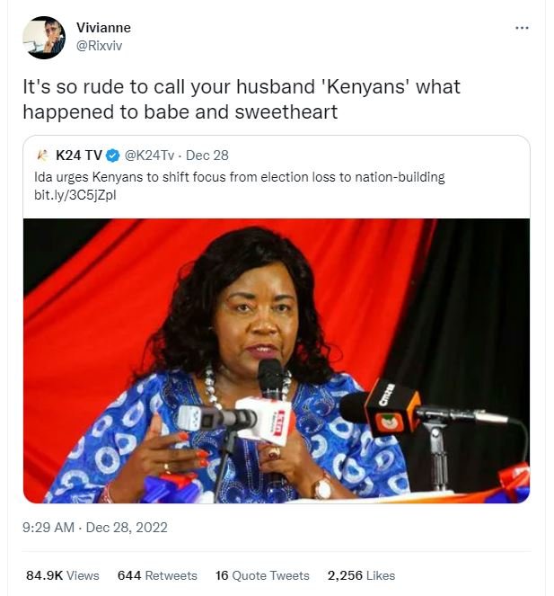 Vivianne rixviv it's so rude to call your husband 'kenyans' what happened to bab