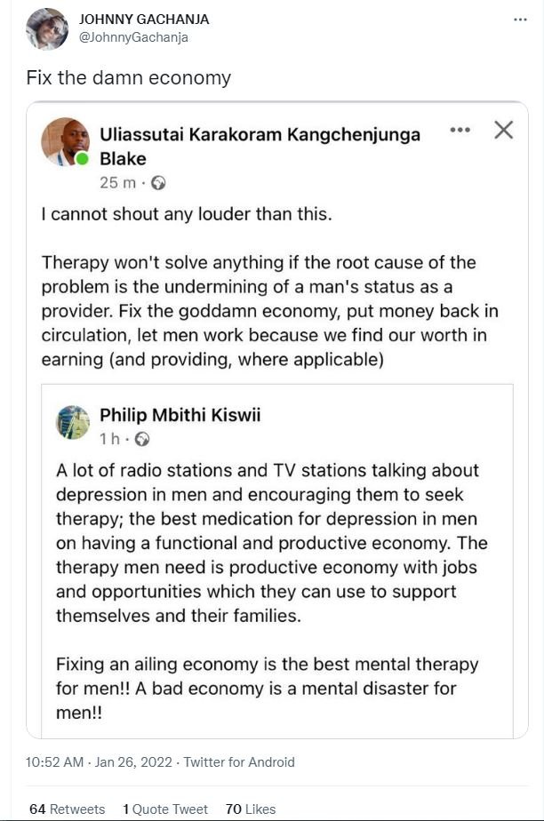 JOHNNY GACHANJA JohnnyGachanja Fix the damn economy Uliassutai Karakoram Kangche