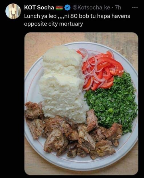Kot socha kotsocha_ke 7h lunch ya leo ni 80 bob tu hapa havens opposite city mor
