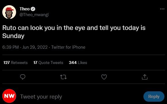 Theo theo_mwangi ruto can look you in the eye and tell you today is sunday 6.39