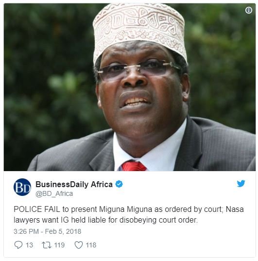 Businessdaily africa bd alrica police fail to present miguna miguna as ordered b