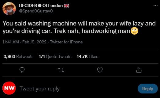 DECIDER Of London SpendOGustavO You said washing machine will make your wife laz
