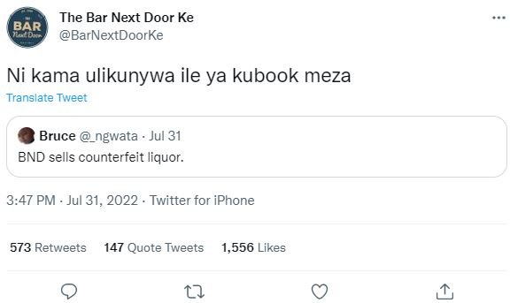 The bar next door ke bar barnextdoorke ni kama ulikunywa ile ya kubook meza tran