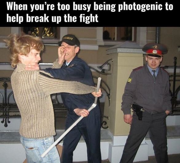 When you're too busy being photogenic to help break up the fight