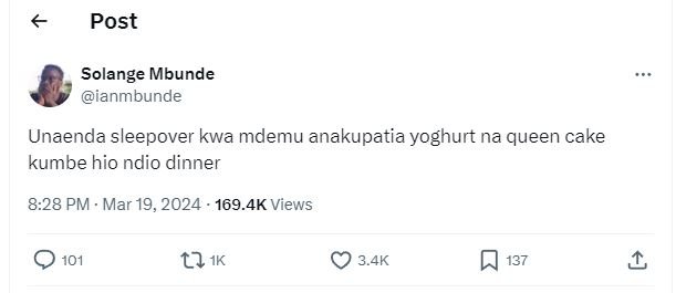 Post solange mbunde ianmbunde unaenda sleepover kwa mdemu anakupatia yoghurt na