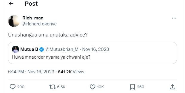 Post richman richard_okenye unashangaa ama unataka advice? mutua b mutuabrian_m