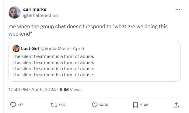 Carl marks lethalrejection me when the group chat doesn't respond to what are we