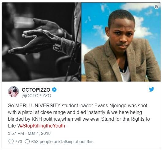 Octopizzo octopizzo so meru university student leader evans njoroge was shot wit