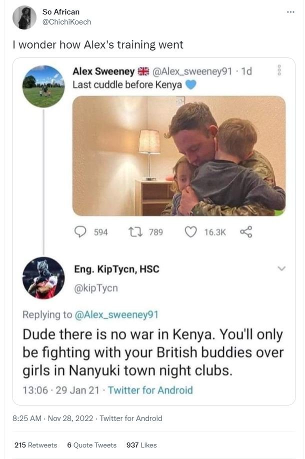 So african chichikoech wonder how alex's training went alex sweeney alex_sweeney