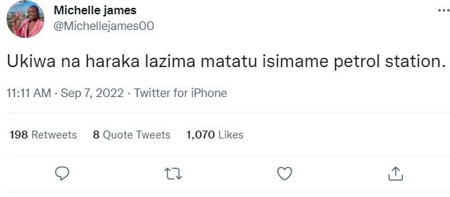 Michelle james michellejamesoo ukiwa na haraka lazima matatu isimame petrol stat