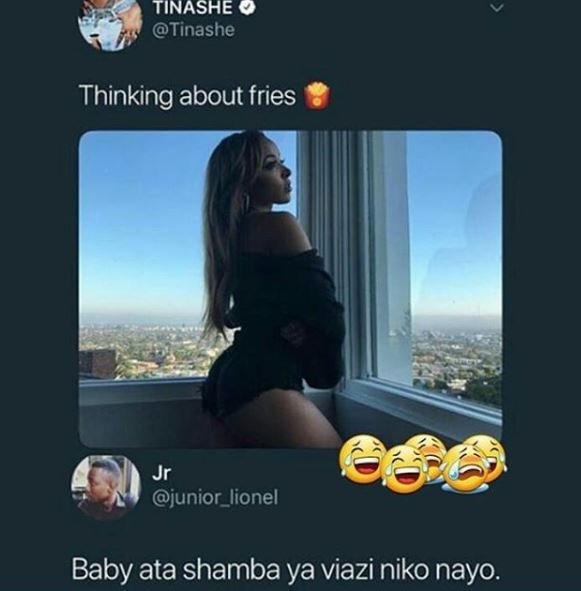Tinashe tinashe thinking about fries jr junior_lionel 2 baby ata shamba ya viazi
