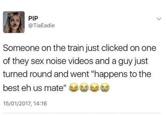 Pip tiaeadie someone on the train just clicked on one of they sex noise videos a