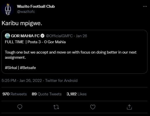 Wazito Football Club wazitofc Karibu mpigwe GOR MAHIA FC OfficialGMFC Jan 26 FUL
