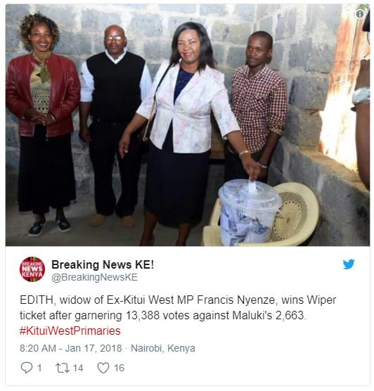 Breaking news ke! breakingnewske edith, widow of exkitui west mp francis nyenze