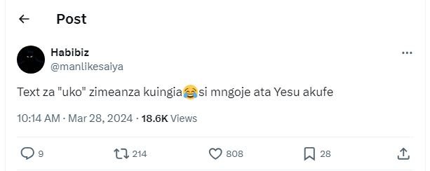 Post habibiz manlikesaiya text za uko zimeanza kuingia si mngoje ata yesu akufe