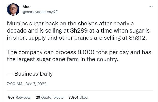 Moe moneyacademyke mumias sugar back on the shelves after nearly a decade and is