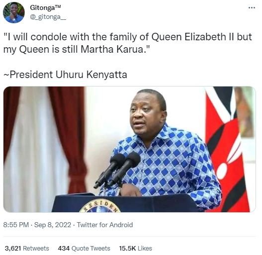 Gitonga _gitonga will condole with the family of queen elizabeth il but my queen