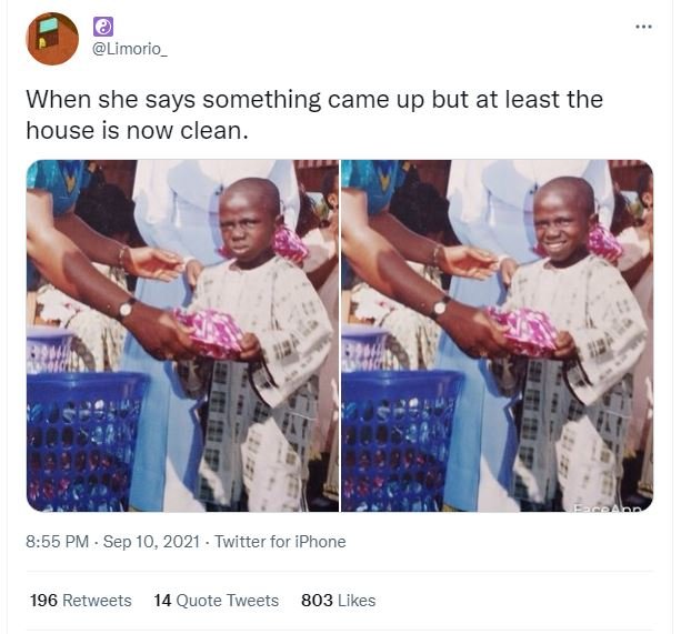 Limorio _ when she says something came up but at least the house is now clean. 8