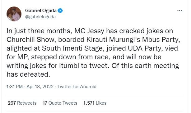 Gabriel oguda gabrieloguda in just three months, mc jessy has cracked jokes on c