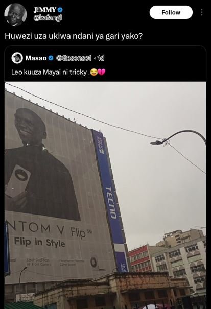 Jmmy kafang follow huwezi uza ukiwa ndani ya gari yako? masao gesonsol 1d leo ku