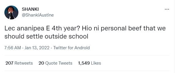 SHANKI ShankiAustine Lec ananipea E 4th year? Hio ni personal beef that we shoul