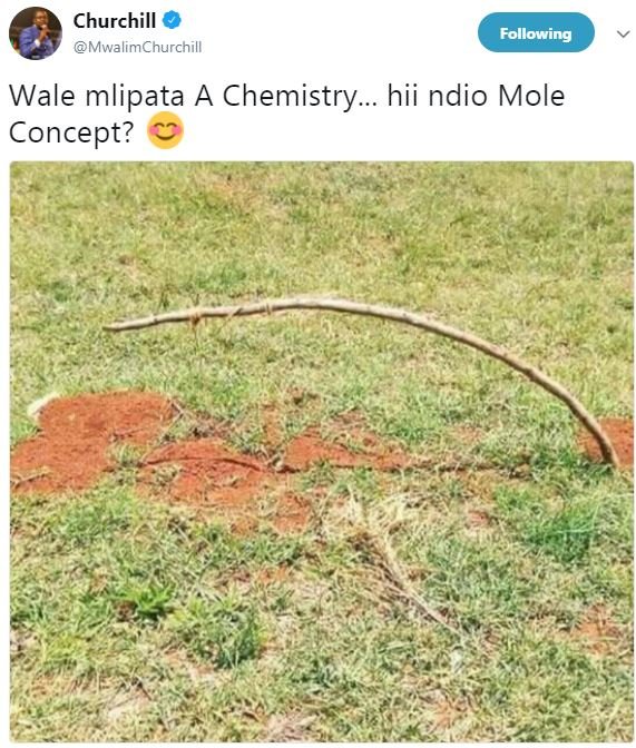 Churchill mwalimchurchill following wale mlipata a chemistry hii ndio mole conce