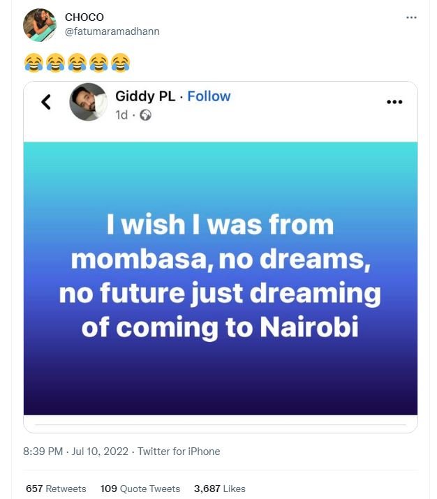 Choco fatumaramadhann giddy pl . follow 1d 1 wish was from mombasa no dreams, no