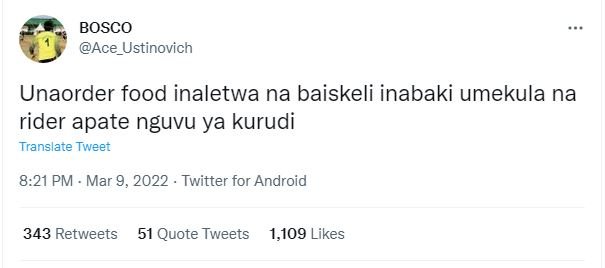 Bosco ace_ustinovich unaorder food inaletwa na baiskeli inabaki umekula na rider
