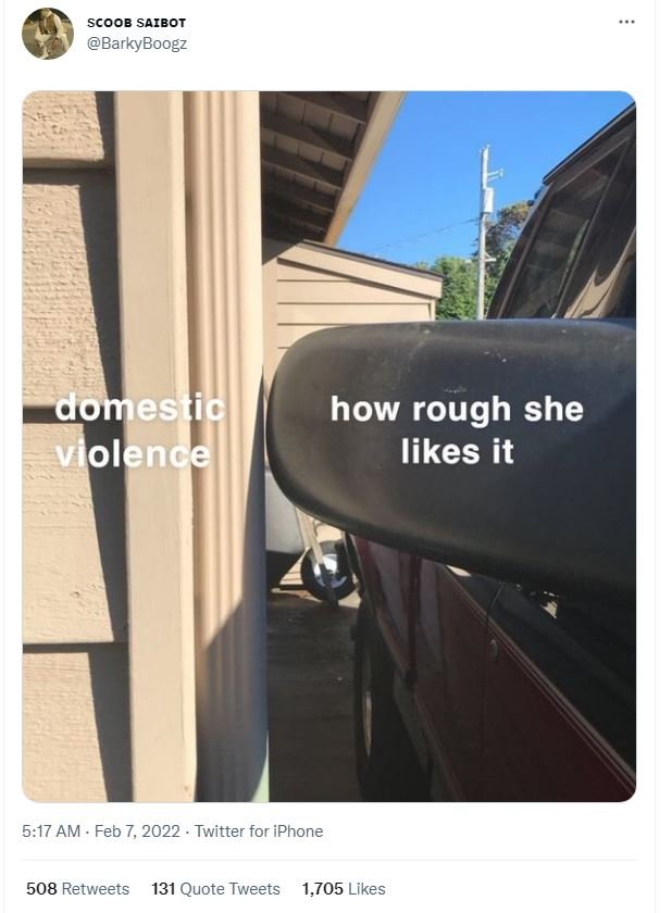 ScOoB SAIBOT BarkyBoogz domestic violence how rough she likes it 5.17 AM Feb 7,