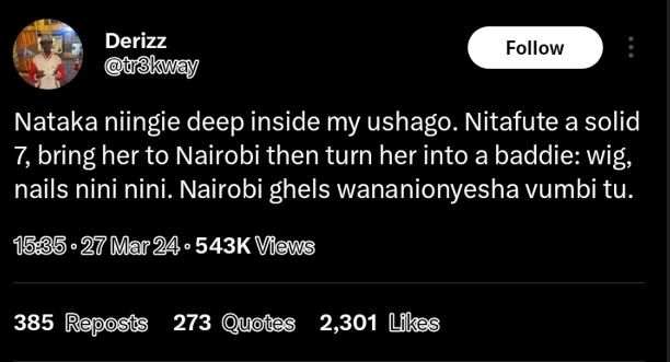 Derizz tskway follow nataka niingie deep inside my ushago. nitafute a solid 7 br