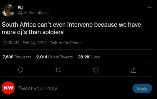 KG jaketheoptimist South Africa can't even intervene because we have more dj's t