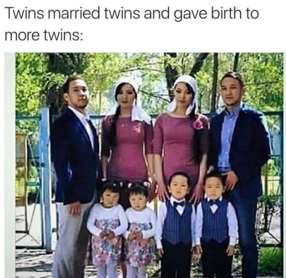 Twins married twins and gave birth to more twins