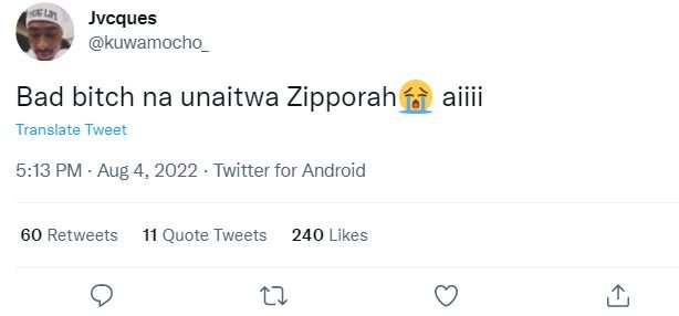 Jvcques kuwamocho bad bitch na unaitwa zipporah aiiii translate tweet 513 pm aug