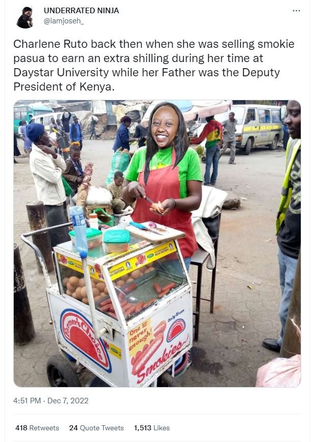 Underrated ninja iamjosen_ charlene ruto back then when she was selling smokie p