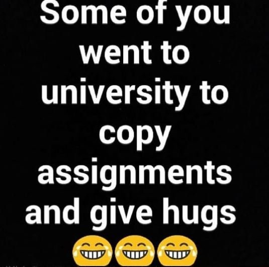 Some of you went to university to copy assignments and give hugs
