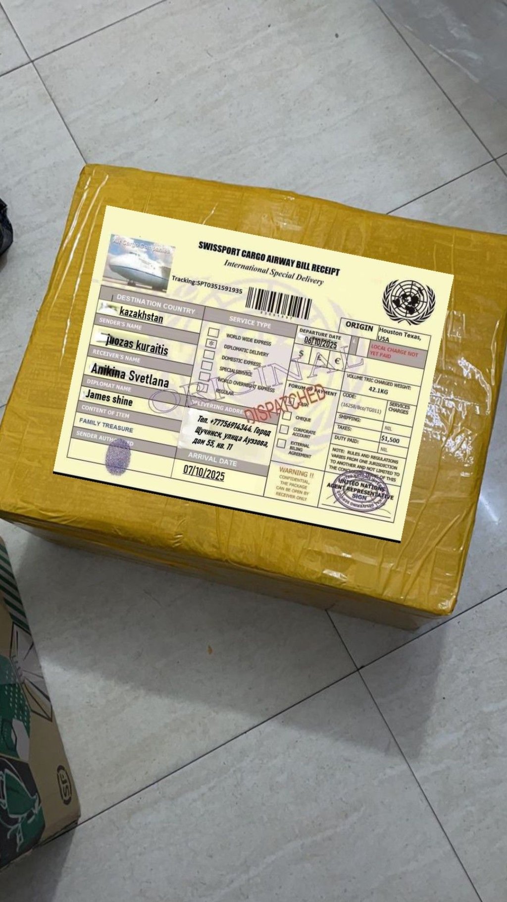 Swissport cargo airway _ international . bill special receipt tracking 5pt035159